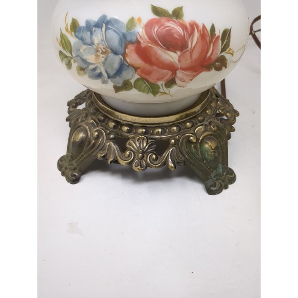 Gone With The Wind Floral Roses Globe Hurricane Table Lamp Milk Glass As-Is VTG - Picture 9 of 12
